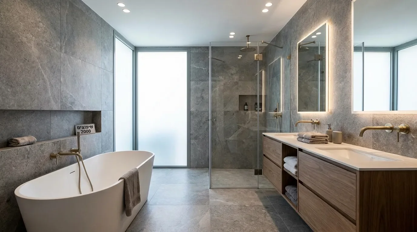 חדר אמבטיה מודרני לאחר שיפוץ מקצועי